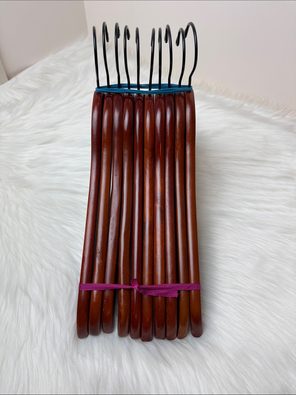 Brookstone Premium Wooden Hangers with Bar in Mahogany  - Set of 10